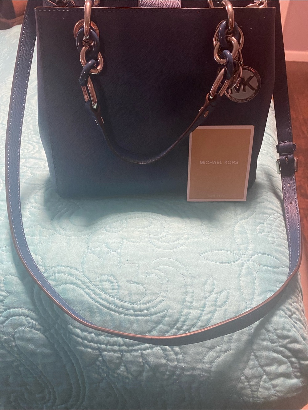 MICHAEL KORS Black Leather Satchel with Chain Handles